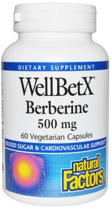Natural Factors, WellBetX Berberine, 500 mg, 60 Veggie Caps ,الصحة، السكر في الدم، الأعشاب، البربري - بربارين