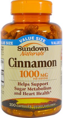 Sundown Naturals, Cinnamon, 1000 mg, 200 Capsules ,الأعشاب، القرفة استخراج