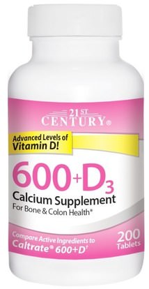 21st Century, 600+D3, Calcium Supplement, 200 Tablets ,والملاحق، والمعادن، والكالسيوم فيتامين د