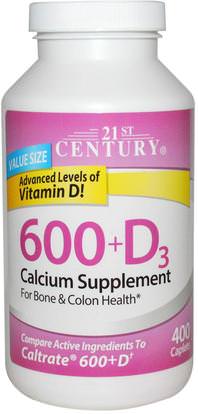 21st Century, 600+D3, Calcium Supplement, 400 Caplets ,والملاحق، والمعادن، والكالسيوم فيتامين د