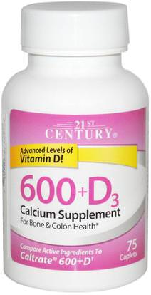 21st Century, 600+D3, Calcium Supplement, 75 Caplets ,والملاحق، والمعادن، والكالسيوم فيتامين د