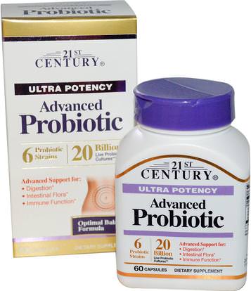 21st Century, Advanced Probiotic, Ultra Potency, 60 Capsules ,المكملات الغذائية، البروبيوتيك، استقرت البروبيوتيك