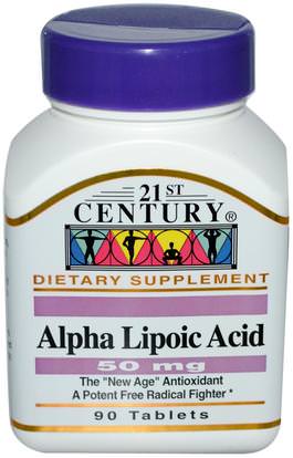 21st Century, Alpha Lipoic Acid, 50 mg, 90 Tablets ,والمكملات الغذائية، ومضادات الأكسدة، ألفا حمض ليبويك، ألفا حمض ليبويك 050 ملغ