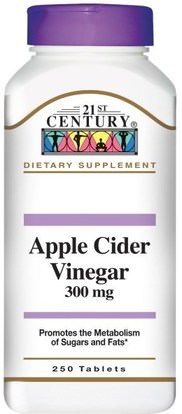 21st Century, Apple Cider Vinegar, 300 mg, 250 Tablets ,المكملات الغذائية، خل التفاح