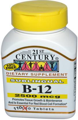 21st Century, B-12, 2500 mcg, 110 Tablets ,الفيتامينات، فيتامين ب، فيتامين ب 12
