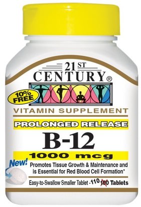 21st Century, B-12, Prolonged Release, 1000 mcg, 110 Tablets ,الفيتامينات، فيتامين ب، فيتامين ب 12