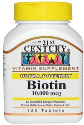 21st Century, Biotin, 10,000 mcg, 120 Tablets ,الفيتامينات، فيتامين ب، البيوتين