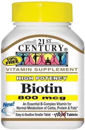 21st Century, Biotin, High Potency, 800 mcg, 110 Tablets ,الفيتامينات، فيتامين ب، البيوتين
