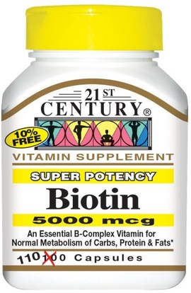 21st Century, Biotin, Super Potency, 5000 mcg, 110 Capsules ,الفيتامينات، فيتامين ب، البيوتين