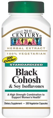 21st Century, Black Cohosh & Soy Isoflavones, 200 Veggie Caps ,والصحة، والنساء، كوهوش السوداء، وانقطاع الطمث كوهوش السوداء