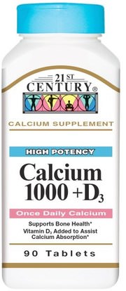 21st Century, Calcium 1000 + D3, 90 Tablets ,والملاحق، والمعادن، والكالسيوم فيتامين د