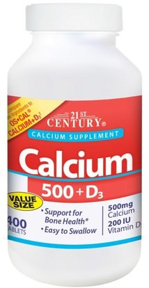21st Century, Calcium 500 + D3, 400 Caplets ,والملاحق، والمعادن، والكالسيوم فيتامين د