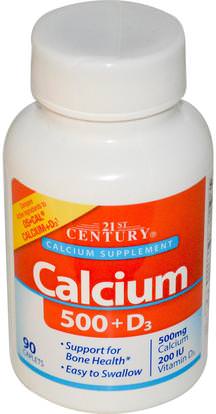 21st Century, Calcium 500 + D3, 90 Caplets ,والملاحق، والمعادن، والكالسيوم فيتامين د