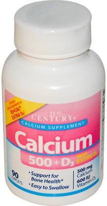 21st Century, Calcium 500 + D3 Plus Extra D3, 90 Tablets ,والملاحق، والمعادن، والكالسيوم فيتامين د