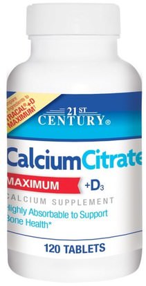 21st Century, Calcium Citrate Maximum + D3, 120 Tablets ,والملاحق، والمعادن، سترات الكالسيوم والكالسيوم فيتامين د