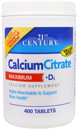 21st Century, Calcium Citrate Maximum + D3, 400 Tablets ,والملاحق، والمعادن، سترات الكالسيوم والكالسيوم فيتامين د