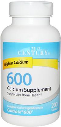 21st Century, Calcium Supplement 600, 200 Tablets ,المكملات الغذائية، المعادن، كربونات الكالسيوم