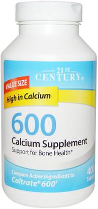 21st Century, Calcium Supplement 600, 400 Tablets ,المكملات الغذائية، المعادن، كربونات الكالسيوم