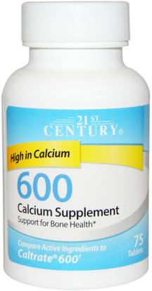 21st Century, Calcium Supplement 600, 75 Tablets ,المكملات الغذائية، المعادن، كربونات الكالسيوم