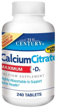 21st Century, CalciumCitrate, Maximum, +D3, 240 Tablets ,المكملات الغذائية، المعادن، سيترات الكالسيوم