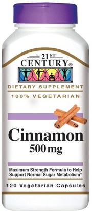 21st Century, Cinnamon, 500 mg, 120 Veggie Caps ,الأعشاب، القرفة استخراج