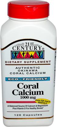 21st Century, Coral Calcium, 1000 mg, 120 Capsules ,المكملات الغذائية، المعادن، الكالسيوم، الكالسيوم المرجانية