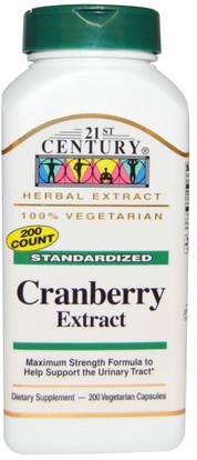 21st Century, Cranberry Extract, Standardized, 200 Veggie Caps ,الأعشاب، عصير التوت البري استخراج