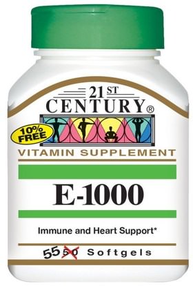 21st Century, E-1000, 55 Softgels ,الفيتامينات، فيتامين e