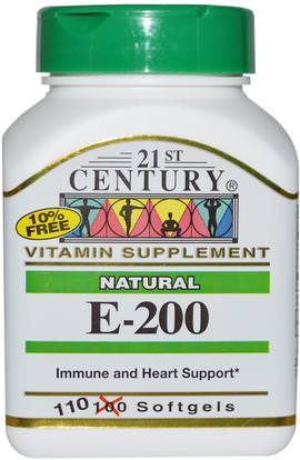 21st Century, E-200, Natural, 110 Softgels ,الفيتامينات، فيتامين e