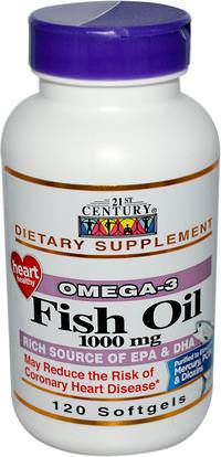 21st Century, Fish Oil, 1000 mg, 120 Softgels ,المكملات الغذائية، إيفا أوميجا 3 6 9 (إيبا دا)، زيت السمك، سوفتغيلس زيت السمك