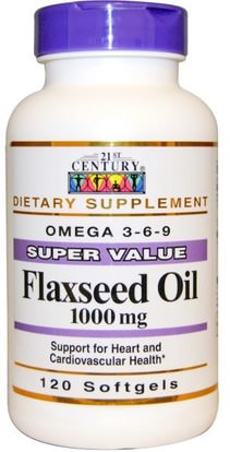 21st Century, Flaxseed Oil, 1000 mg, 120 Softgels ,المكملات الغذائية، بذور الكتان