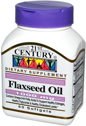 21st Century, Flaxseed Oil, 1000 mg, 60 Softgels ,المكملات الغذائية، إيفا أوميجا 3 6 9 (إيبا دا)، سوفتغيلس الكتان النفط