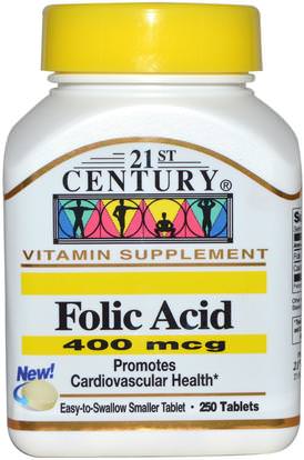 21st Century, Folic Acid, 400 mcg, 250 Tablets ,الفيتامينات، حمض الفوليك