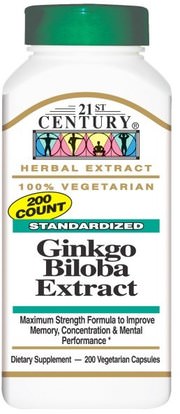 21st Century, Ginkgo Biloba Extract, Standardized, 200 Veggie Caps ,الأعشاب، الجنكة، بيلوبا