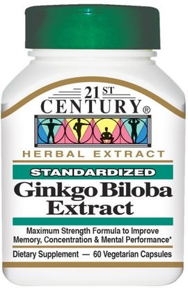 21st Century, Ginkgo Biloba Extract, Standardized, 60 Veggie Caps ,الأعشاب، الجنكة، بيلوبا