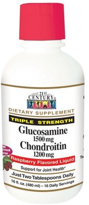 21st Century, Glucosamine 1500 mg Chondroitin 1200 mg, Raspberry Flavored Liquid, 16 fl oz (480 ml) ,المكملات الغذائية، شوندروتن الجلوكوزامين، الجلوكوزامين و شوندروتن السائل