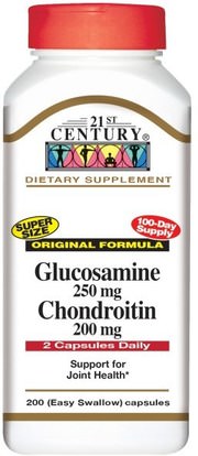 21st Century, Glucosamine 250 mg Chondroitin 200 mg, Original Formula, 200 (Easy Swallow) Capsules ,المكملات الغذائية، شوندروتن الجلوكوزامين