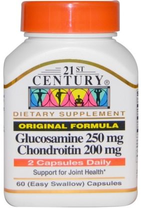 21st Century, Glucosamine 250 mg, Chondroitin 200 mg, Original Formula, 60 (Easy Swallow) Capsules ,المكملات الغذائية، شوندروتن الجلوكوزامين