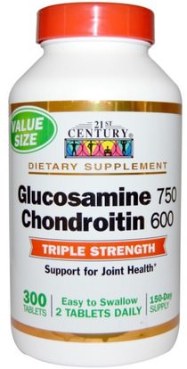 21st Century, Glucosamine 750 Chondroitin 600, Triple Strength, 300 (Easy Swallow) Tablets ,المكملات الغذائية، شوندروتن الجلوكوزامين
