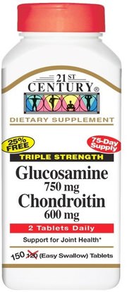 21st Century, Glucosamine 750 mg Chondroitin 600 mg, Triple Strength, 150 (Easy Swallow) Tablets ,المكملات الغذائية، شوندروتن الجلوكوزامين