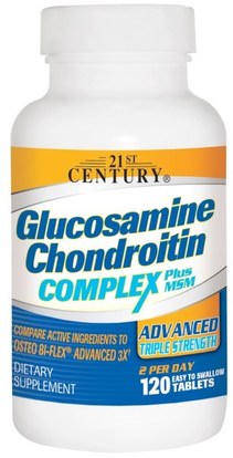21st Century, Glucosamine Chondroitin Complex Plus MSM, Advanced Triple Strength, 120 Tablets ,المكملات الغذائية، الجلوكوزامين