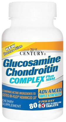 21st Century, Glucosamine Chondroitin Complex Plus MSM, Advanced Triple Strength, 80 Tablets ,المكملات الغذائية، الجلوكوزامين