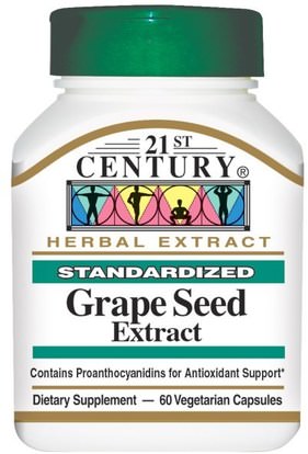 21st Century, Grape Seed Extract, 60 Veggie Caps ,المكملات الغذائية، مضادات الأكسدة، استخراج بذور العنب