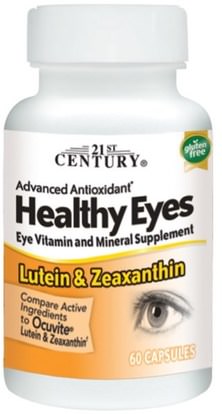 21st Century, Healthy Eyes, Lutein & Zeaxanthin, 60 Capsules ,المكملات الغذائية، مضادات الأكسدة، اللوتين، الكاروتينات، زياكسانثين
