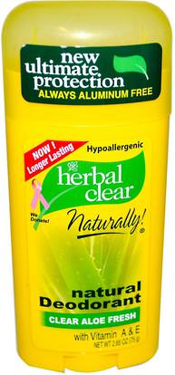 21st Century, Herbal Clear, Natural Deodorant, Clear Aloe Fresh, 2.65 oz (75 g) ,حمام، الجمال، مزيل العرق