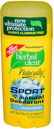 21st Century, Herbal Clear Naturally!, Sport Natural Deodorant, Clear Sport, 2.65 oz (75 g) ,حمام، الجمال، مزيل العرق