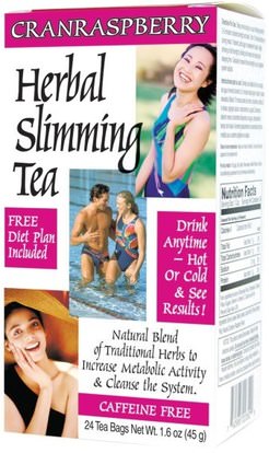 21st Century, Herbal Slimming Tea, Cranraspberry, Caffeine Free, 24 Tea Bags, 1.6 oz (45 g) ,الغذاء، الشاي العشبية، فقدان الوزن، النظام الغذائي