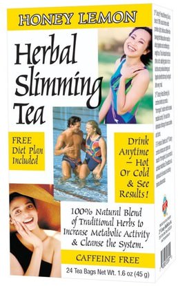 21st Century, Herbal Slimming Tea, Honey Lemon, Caffeine Free, 24 Tea Bags, 1.6 oz (45 g) ,الغذاء، الشاي العشبية، فقدان الوزن، النظام الغذائي