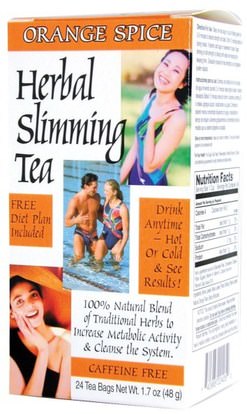 21st Century, Herbal Slimming Tea, Orange Spice, Caffeine Free, 24 Tea Bags, 1.6 oz (45 g) ,الغذاء، الشاي العشبية، فقدان الوزن، النظام الغذائي