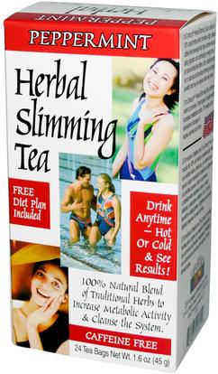 21st Century, Herbal Slimming Tea, Peppermint, 24 Tea Bags, 1.6 oz (45 g) ,الغذاء، الشاي العشبية، فقدان الوزن، النظام الغذائي